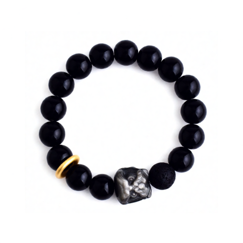 Silver Obsidian Lion Bracelet – Enhance Strength, Courage & Inner Calm