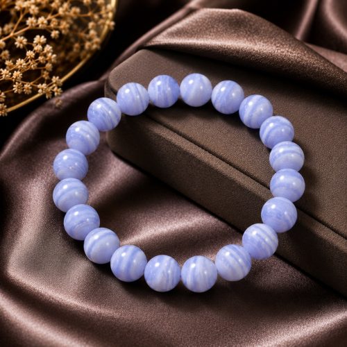 Natural Blue Lace Agate Bracelet – Crystal for Calm, Communication & Inner Peace