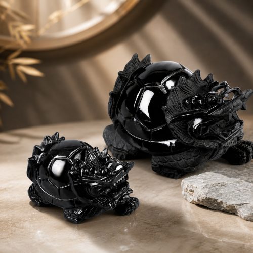 Hand-carved from genuine Black Obsidian, each Dragon Turtle features a naturally unique texture and polished finish. Traditionally associated with prosperity, career success, protection, energy cleansing, and resilience, it is a meaningful décor piece for homes and offices.