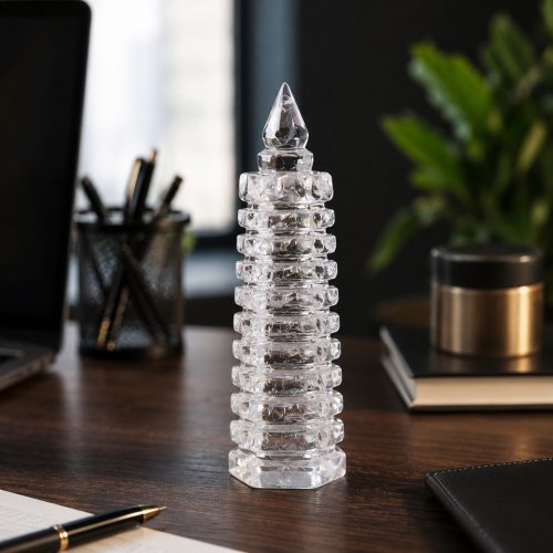 Natural Clear Quartz Wenchang Tower – Wisdom, Success & Positive Energy Crystal Décor