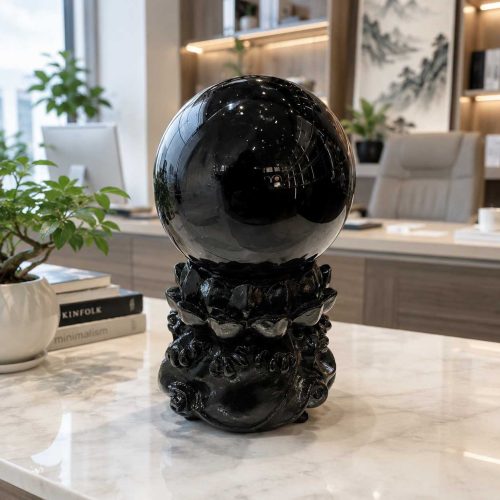 Natural Black Obsidian Crystal Sphere – Symbol of Protection, Strength & Balance