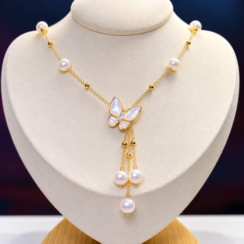 Natural Freshwater Pearl Butterfly Tassel Necklace