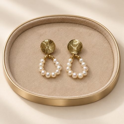 3–4mm Freshwater Pearl Hoop Drop Earrings with Metal Accents